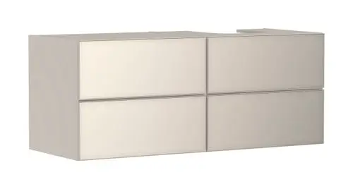 Heller Waschtischunterschrank von Hansgrohe mit vier Schubkästen. Schlichtes Design, geeignet für Konsolenwaschtische, ohne zusätzliche Maßangaben sichtbar.